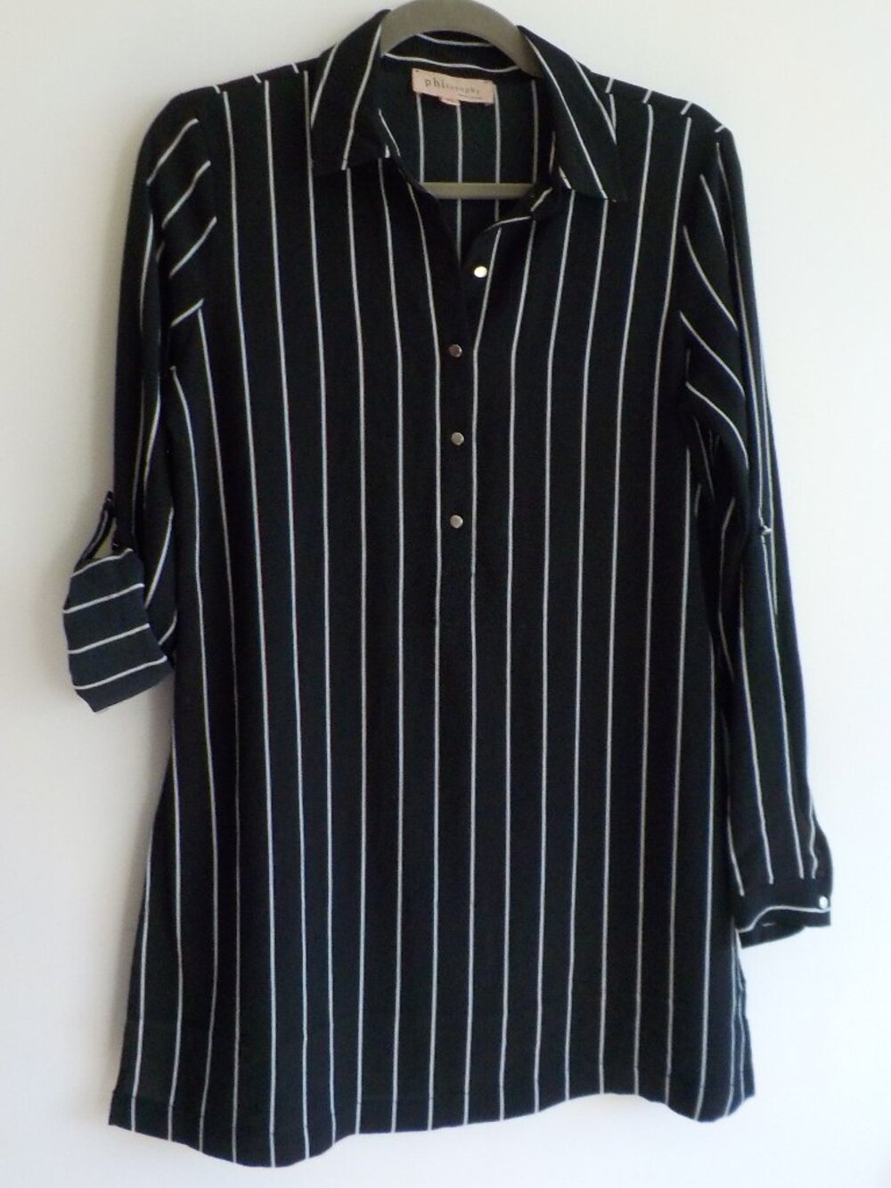 Philosophy Blouse Tunic - X-Small - Black/White Oversized Long Sleeve (2468)